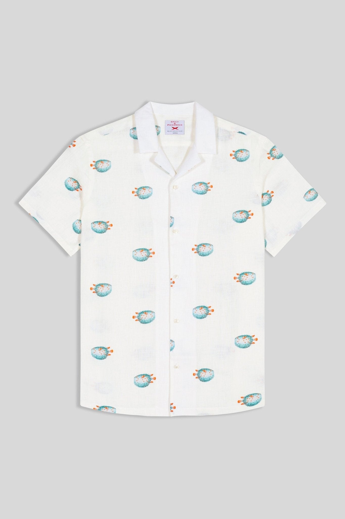 Men's linen shirt green separate pufferfish - imagen 1