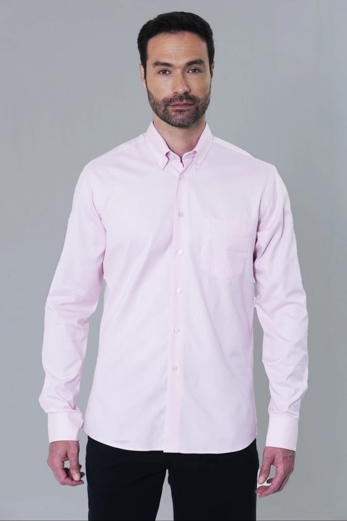 Camisa Algodón Manga Larga Napolitano Hombre Rosado Prive - imagen 1