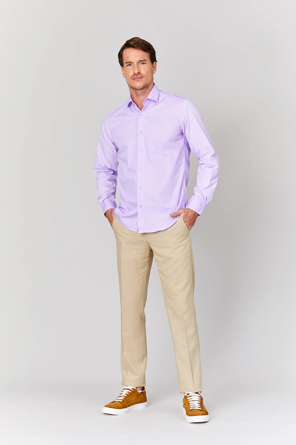 Men's basic lilac cotton muslin shirt - imagen 1