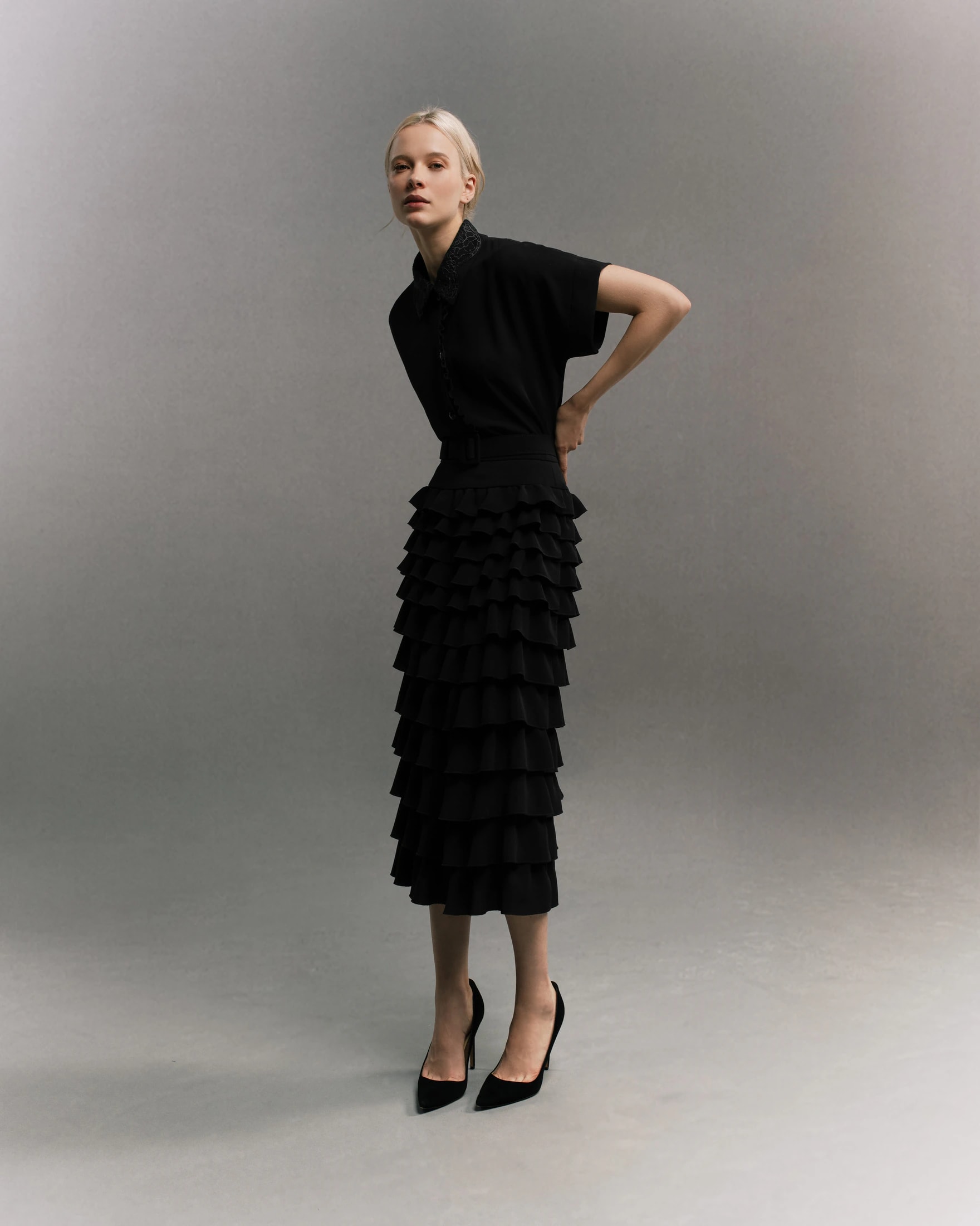 Tiered Ruffle Midi Skirt - imagen 1