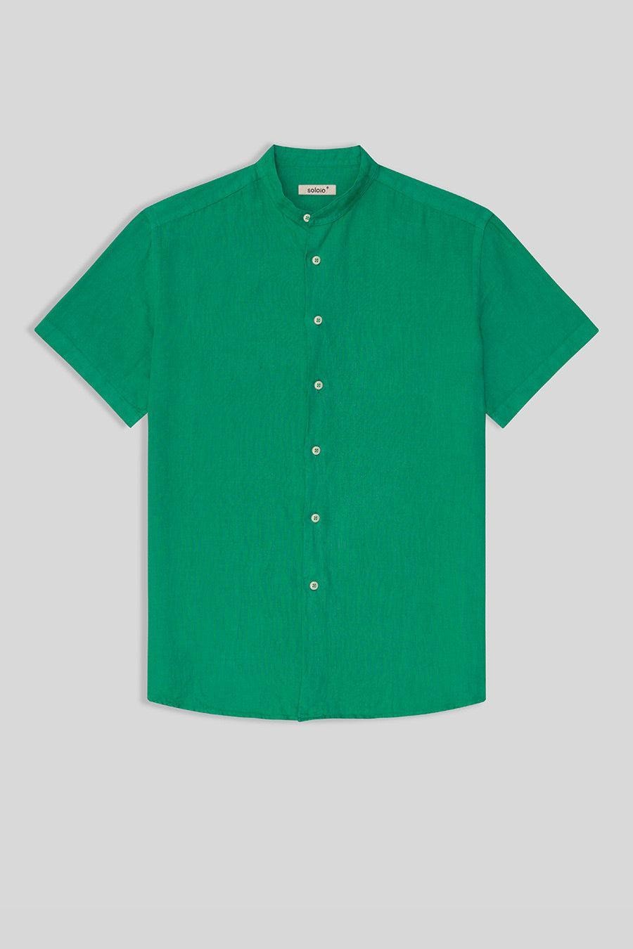 men’s linen shirt mao green basic - imagen 1