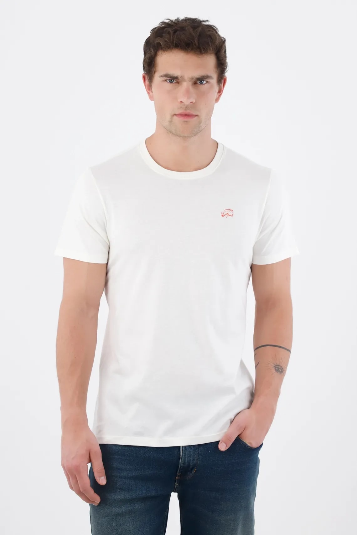 Camiseta regular con mini gráfico al pecho de algodón blanco para hombre - imagen 1