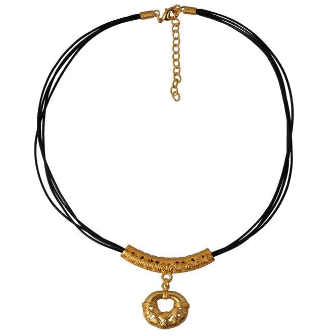 Collar Cuero 4 Vueltas y Dije Pequeño Nariguera Calima - imagen 1
