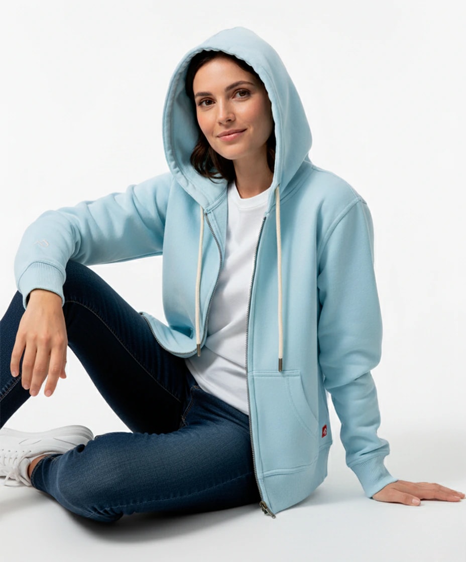 Buzo abierto con Capota Mujer Azul Celeste - imagen 1