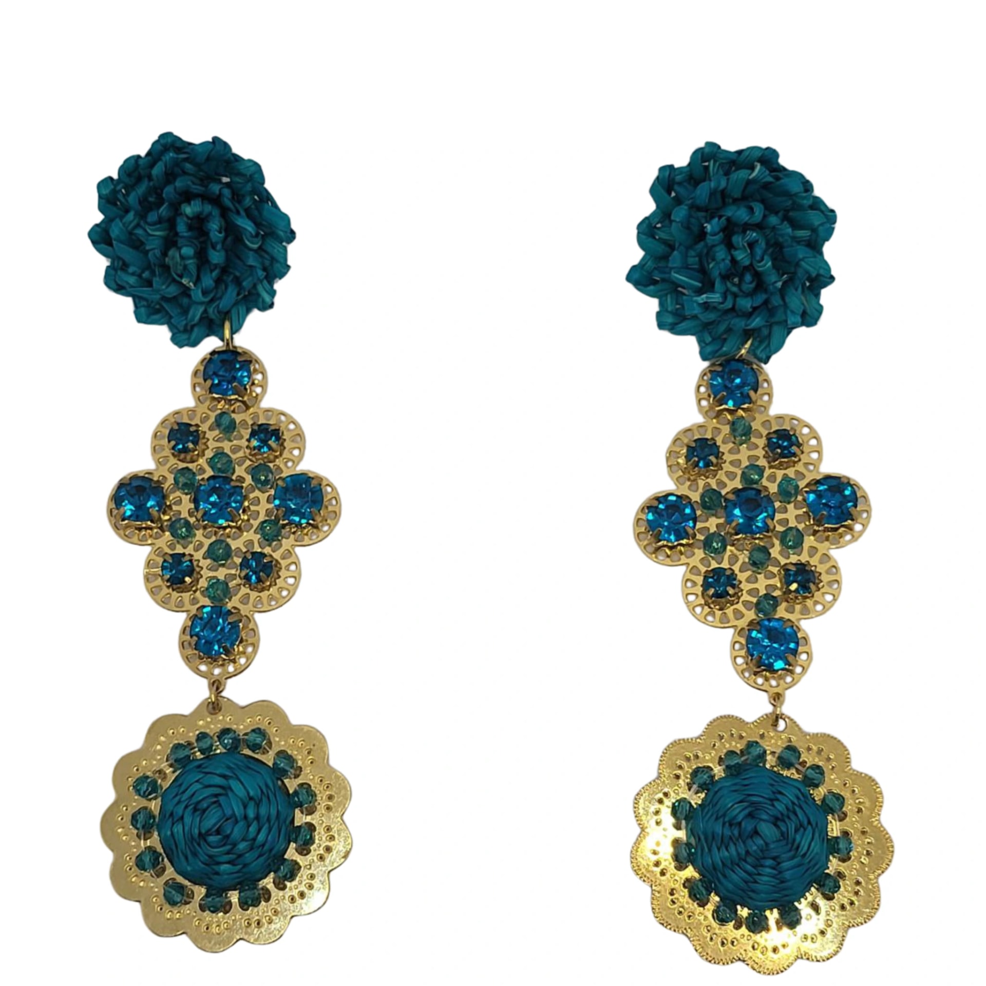 Flower with Golden Leaf Earrings - imagen 1