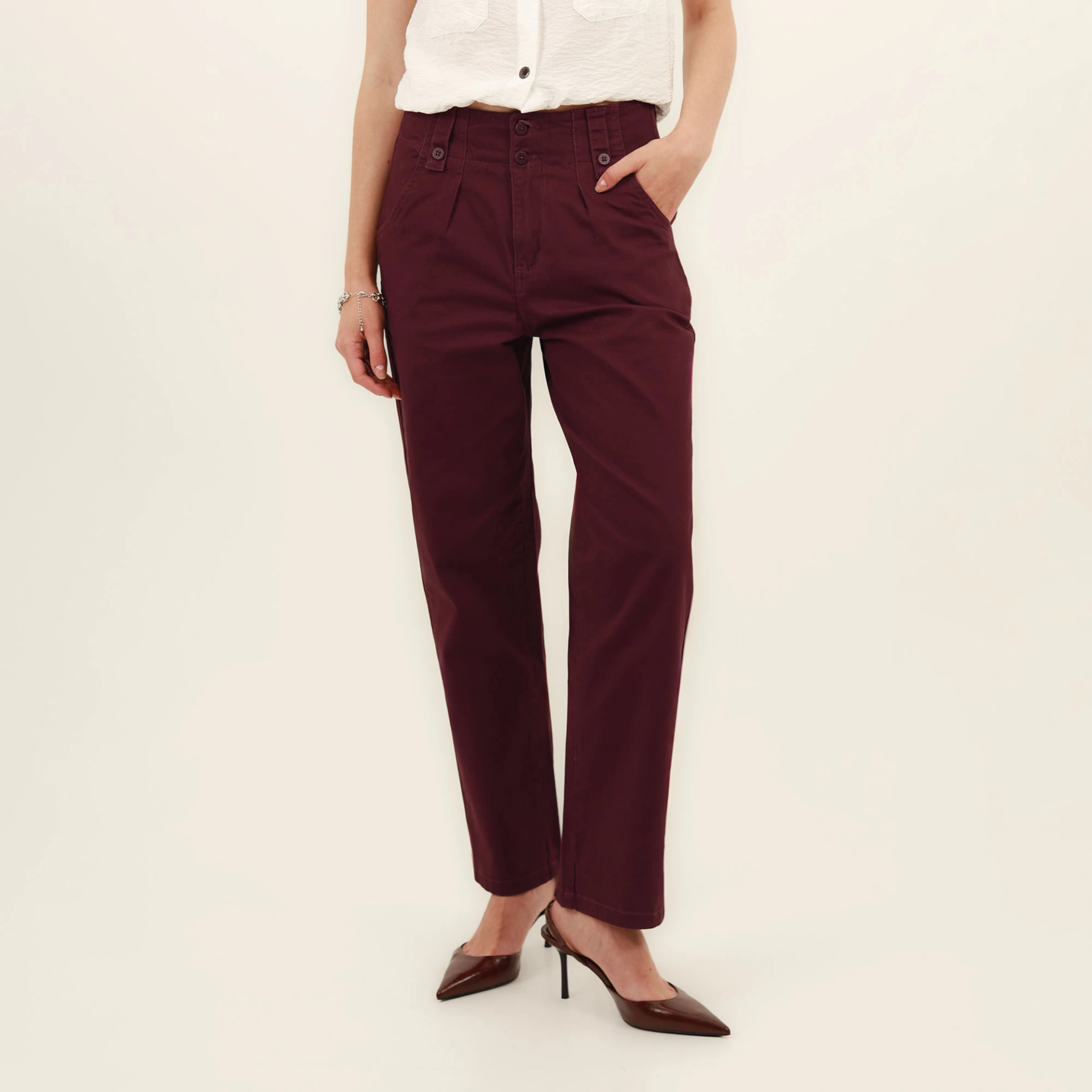 Pantalón baggy bota recta con prenses - imagen 1