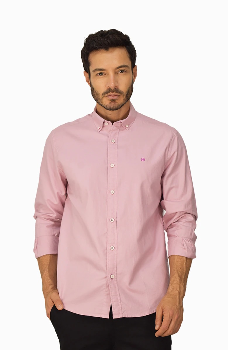 Camisa manga larga Oxford Rosa Claro para Hombre - imagen 1