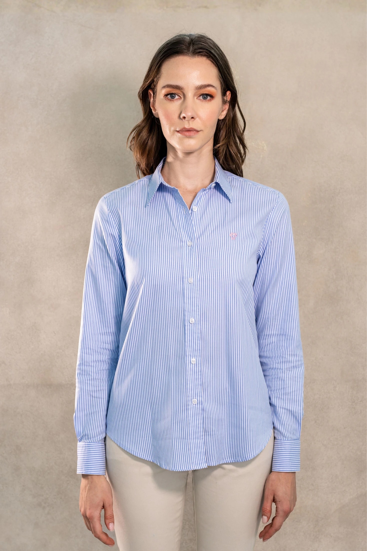 Camisa Antimanchas Oxford de Mujer Rayas Azul Yale - imagen 1