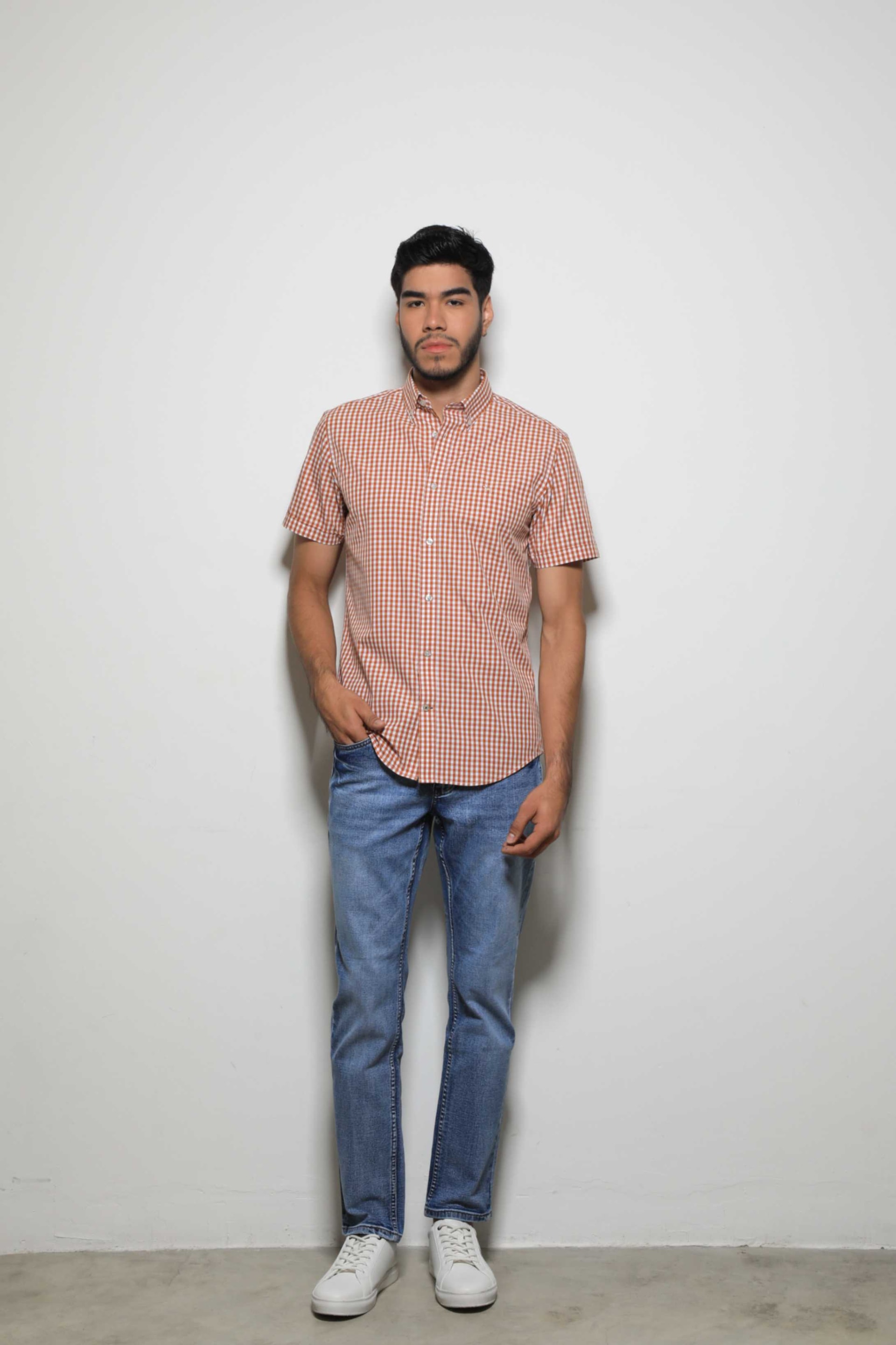 Camisa Manga Corta Cuadros Café - imagen 1