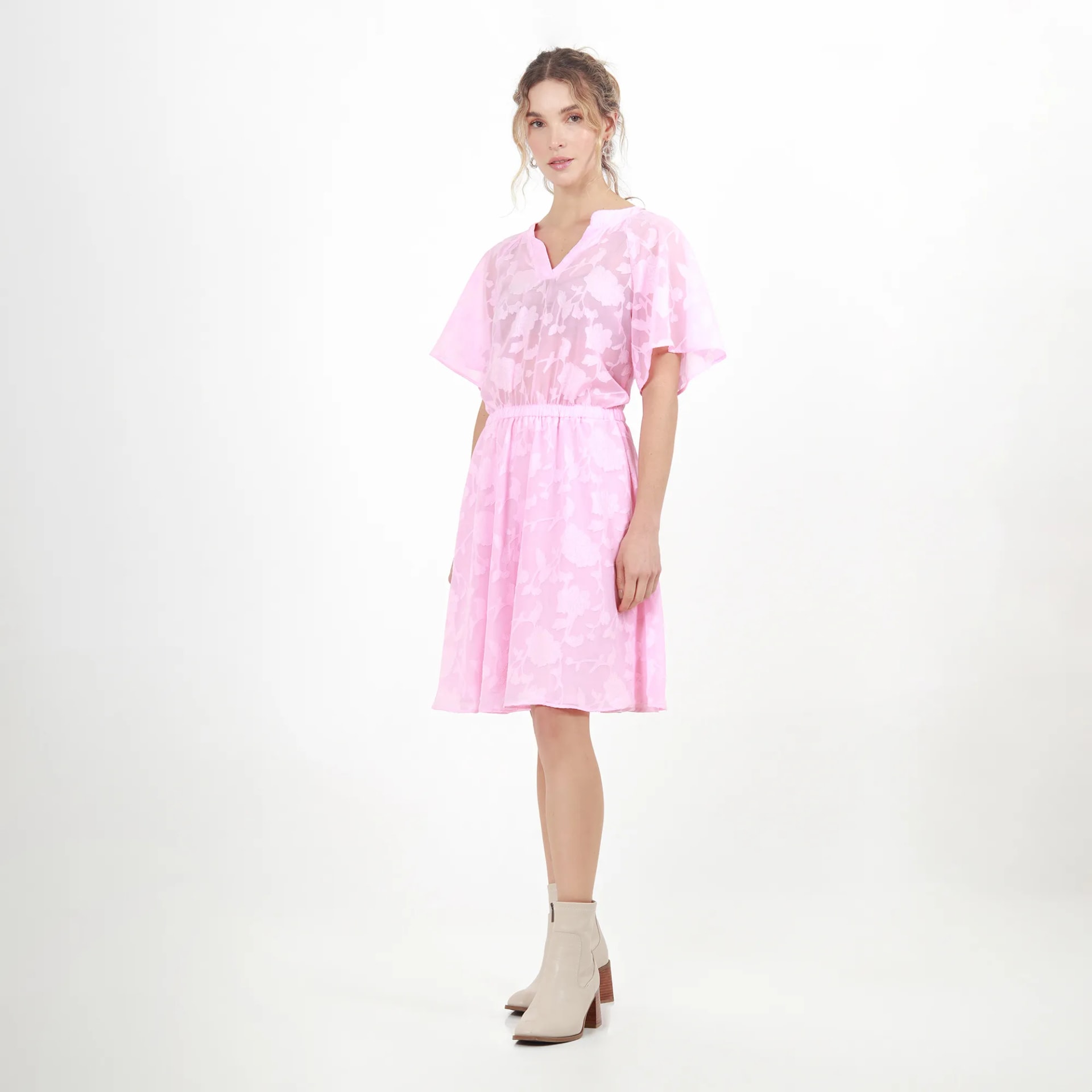 Vestido Cuello V Manga Corta - imagen 1