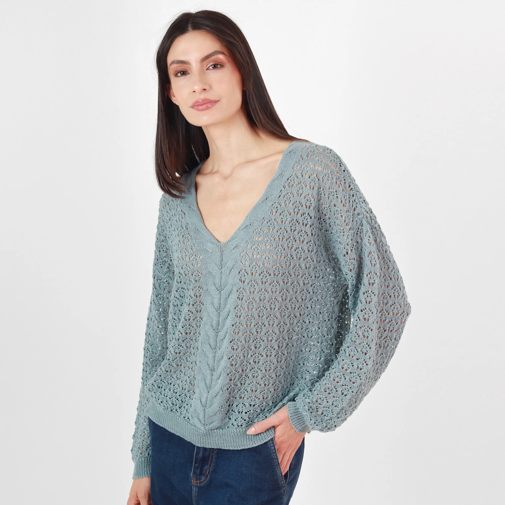 Sweater Cuello V Manga Larga - imagen 1
