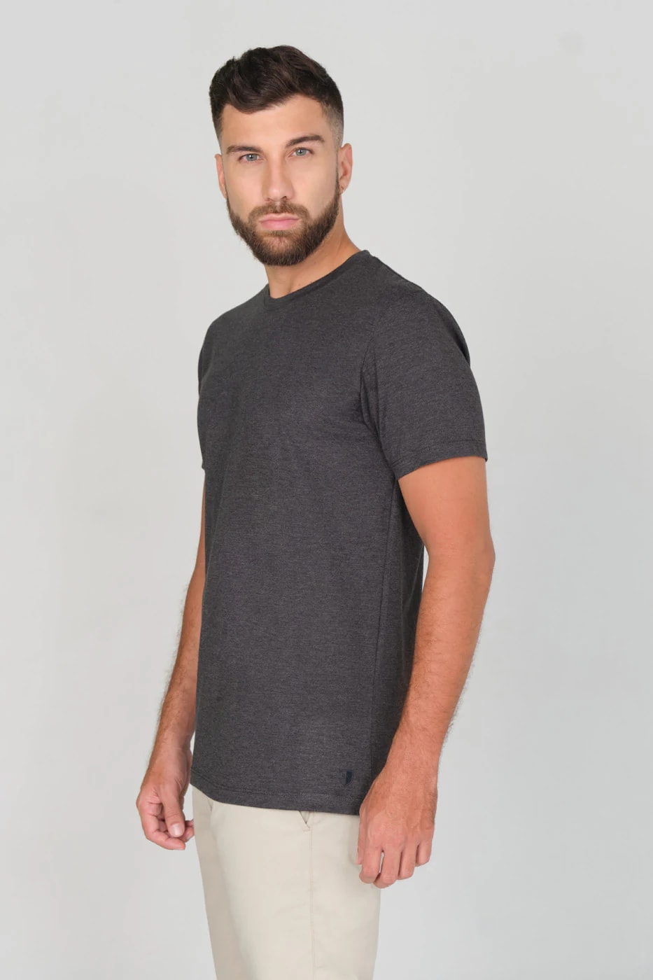 T-shirt Slim Fit 100% Gris Plomo Jaspeado - imagen 1