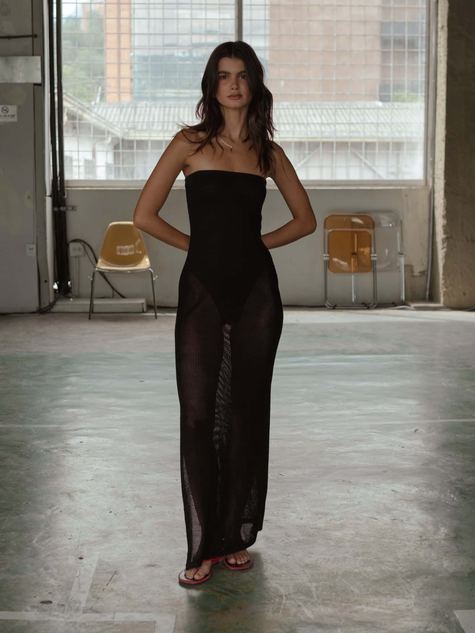 STRAPLESS BODYSUIT KNIT DRESS - BLACK