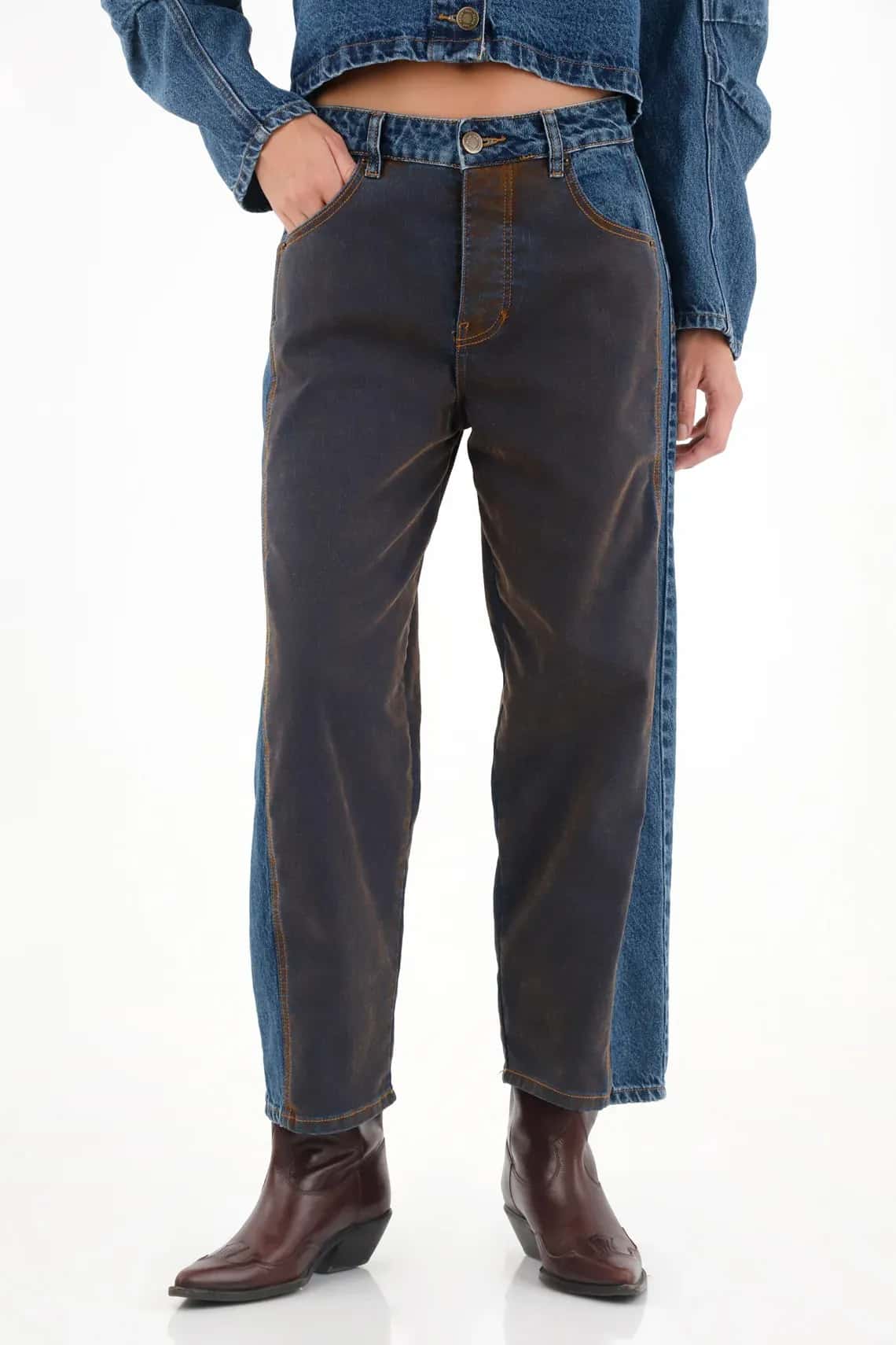 Jean con cortes tipo velvet azul para mujer
