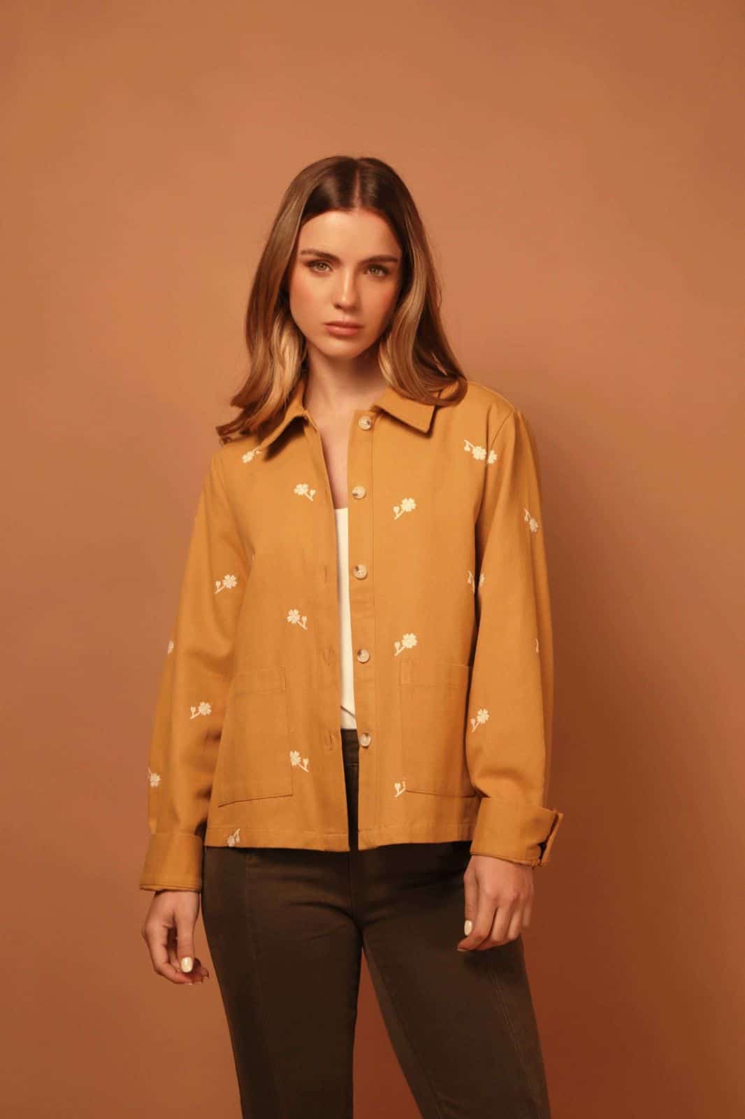 CAMI CHAQUETA MOSTAZA FLORAL
